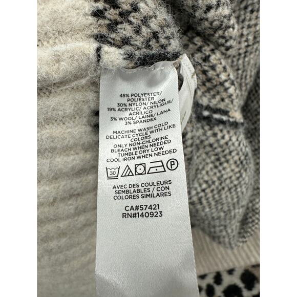 LOFT Sweater Women SMALL Cream Leopard Print Open Knit Wool Blend Cardigan - Picture 7 of 10